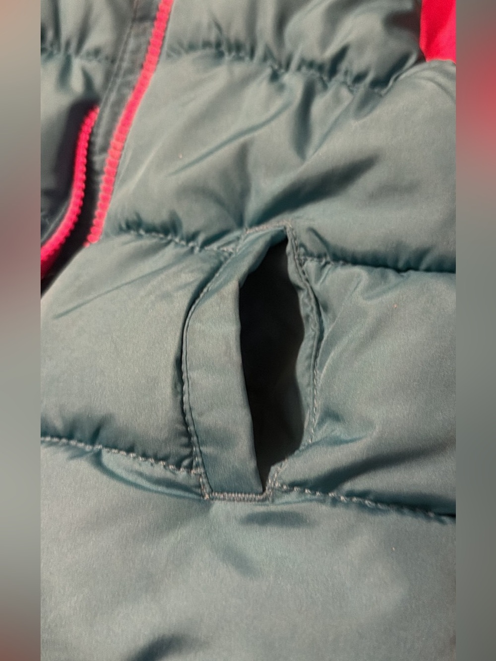Old Navy Teal Puffer Vest Full Zip Pink Fleece Lined - Picture 6 of 8